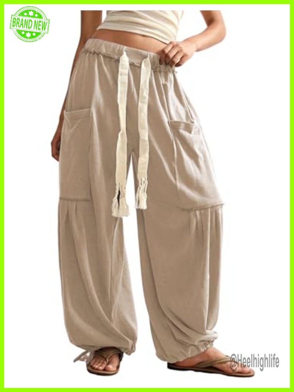 Women's Baggy Wide Leg Harem Pants Drawstring Bohemian Trousers W/ Pockets
